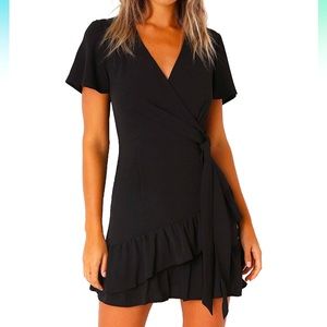 Summer Women Short Sleeve Dress V Neck Casual Short wrap around tie